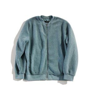 MIROL Jacket Womens Size XL Blue Faux Fuzzy Sherpa Fleece Bomber Long Sleeve